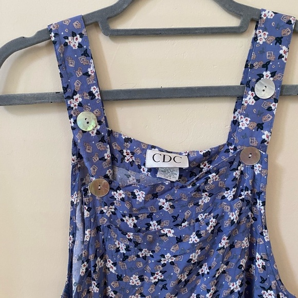 CDC VINTAGE BLUE FLORAL OVERALL FLOWY SLEEVELESS DRESS COTTAGE CORE 6 - Picture 4 of 6